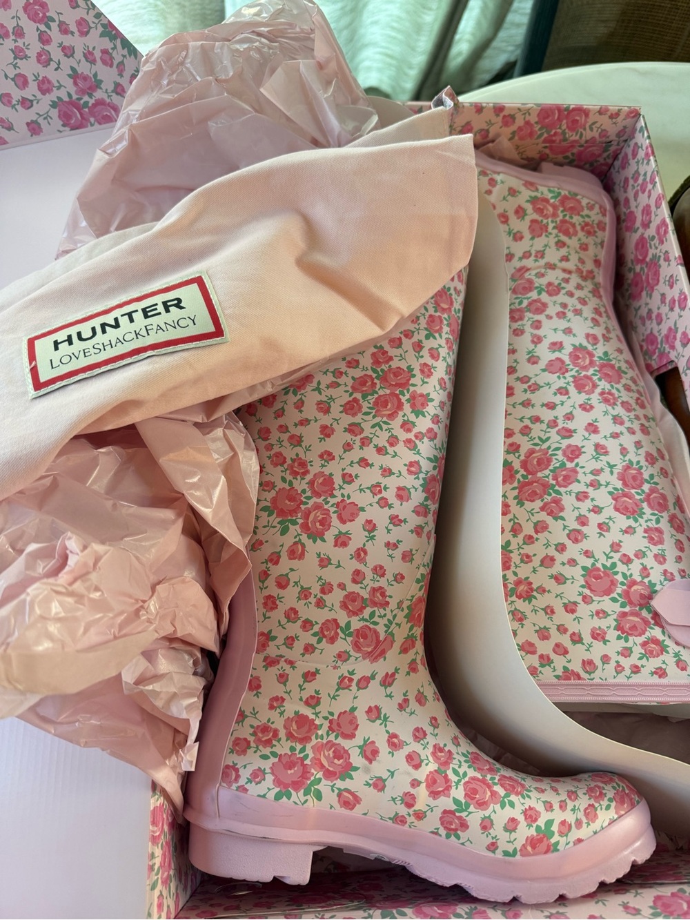 Hunter Love Shack Fancy Pink Floral Tall Rain Boots - Picture 7 of 8
